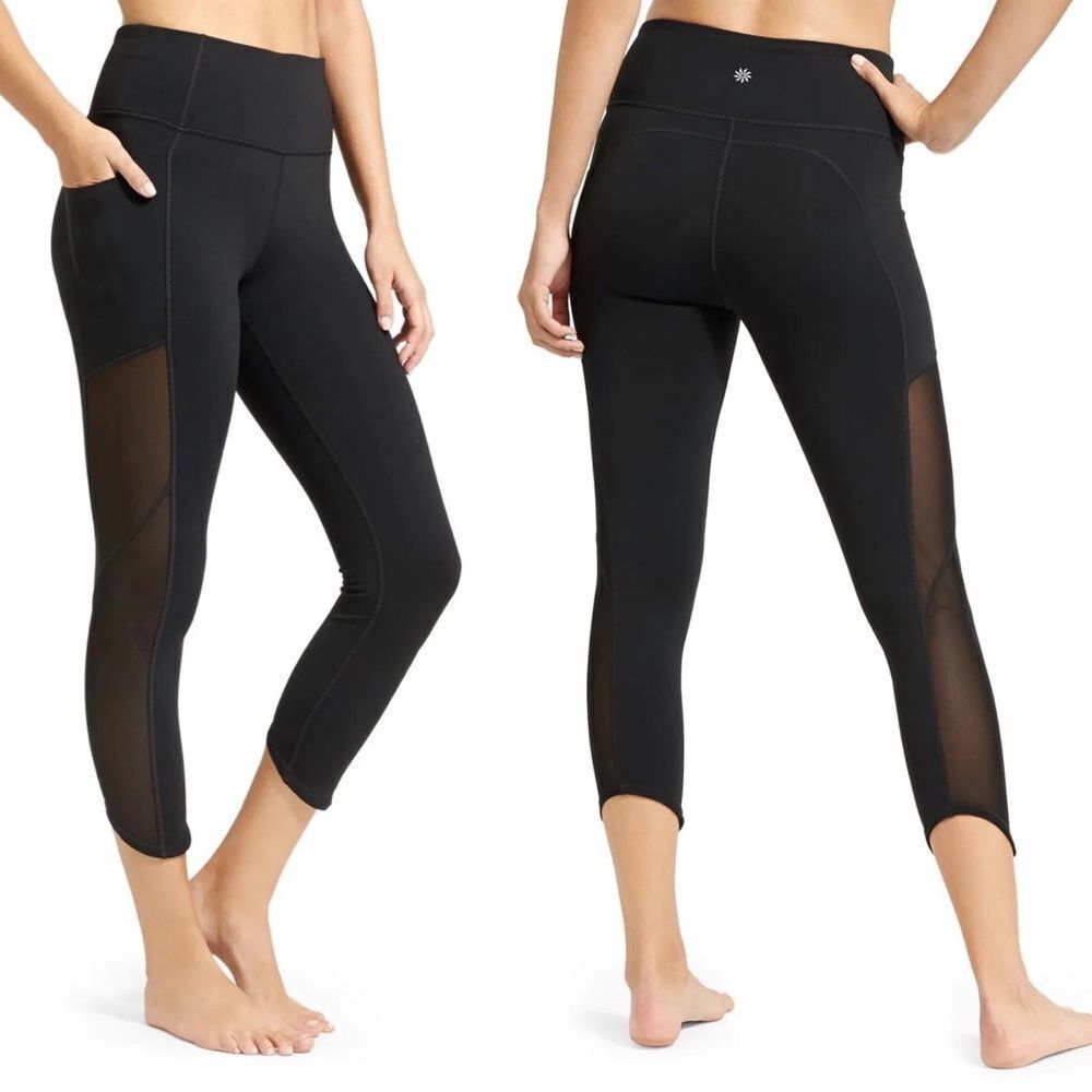 Athleta High Rise Chaturanga‎ To Town Mesh Capri 591402 Black Size S